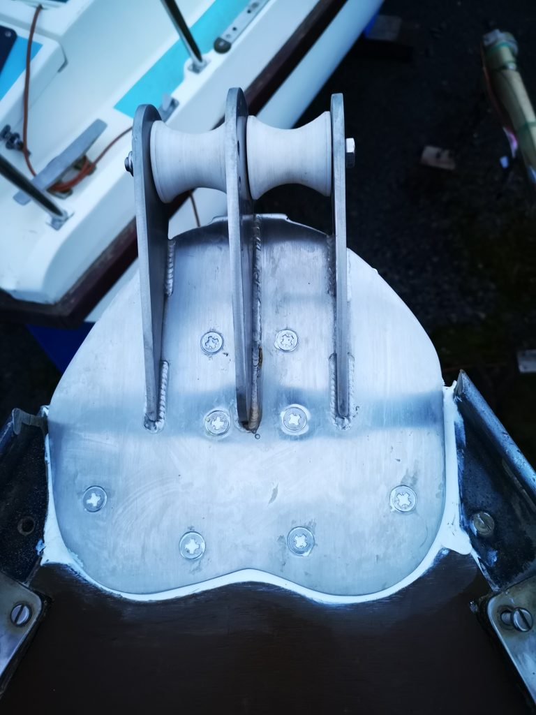 Bow roller being fitted