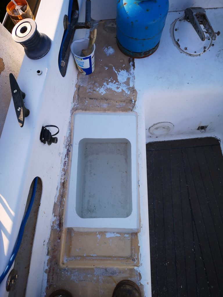 Gas locker box fibreglassed in place